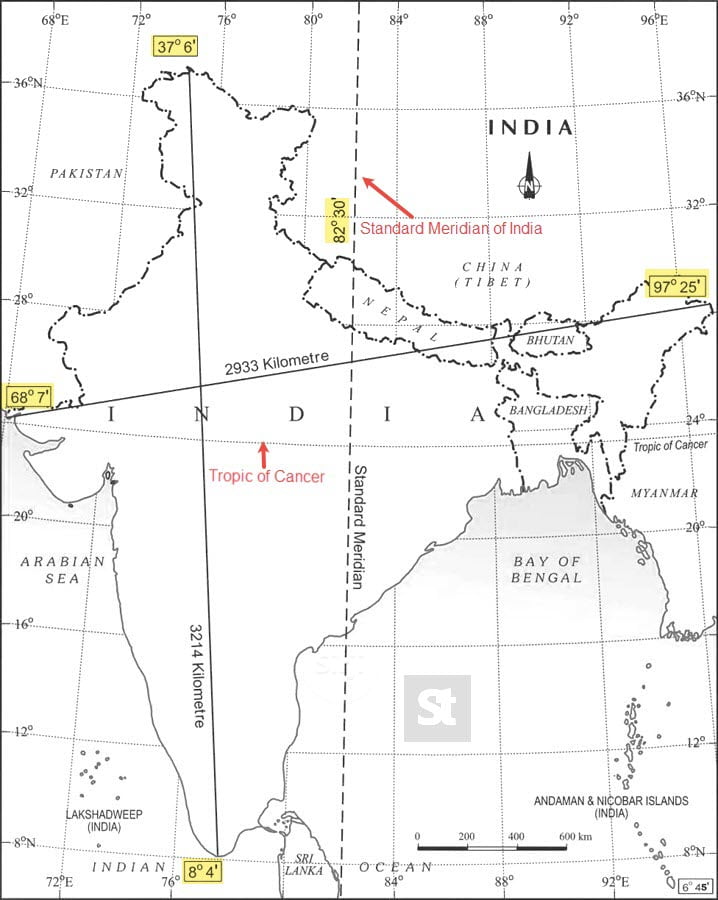 Map Work India Size And Location Class Geography Chapter Ncert Tutorials