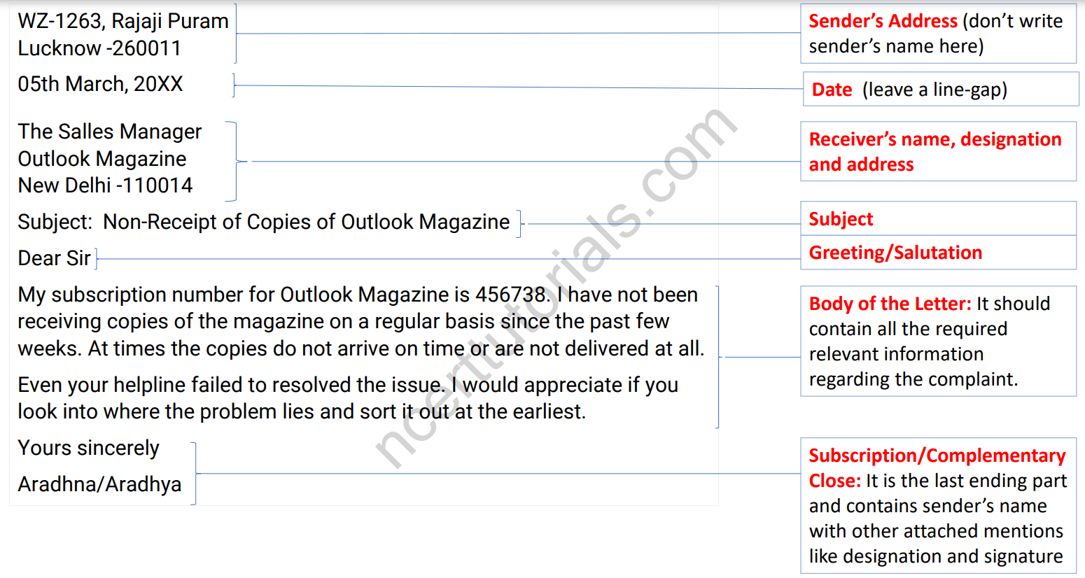 Format Of Complaint Letter Class 10